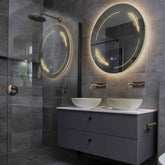 Specchio LED Rotondo | Pulsanti touch | Funzione anti-appannamento | Luce bianca calda - Reyze Serie Good Vibes Modello 2